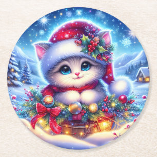 Christmas Kitten Round Untersetzer Geschenk