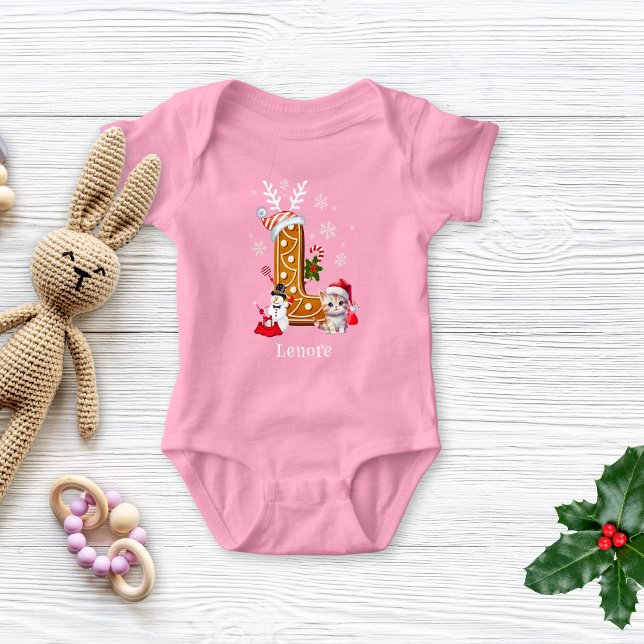 Christmas Kitten Santa Gingerbread Letter L Girl Baby Strampler (Von Creator hochgeladen)