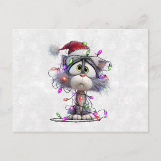Christmas Kitten tangled in Lights Postkarte