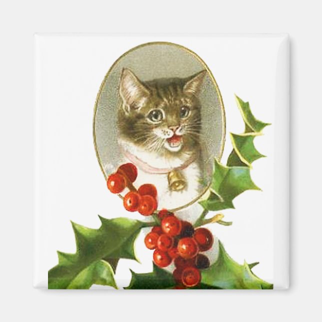 Christmas Kitten Vintag Magnet (Vorne)