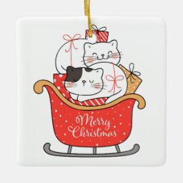 Christmas Kittens a Sleigh Keramik Ornament