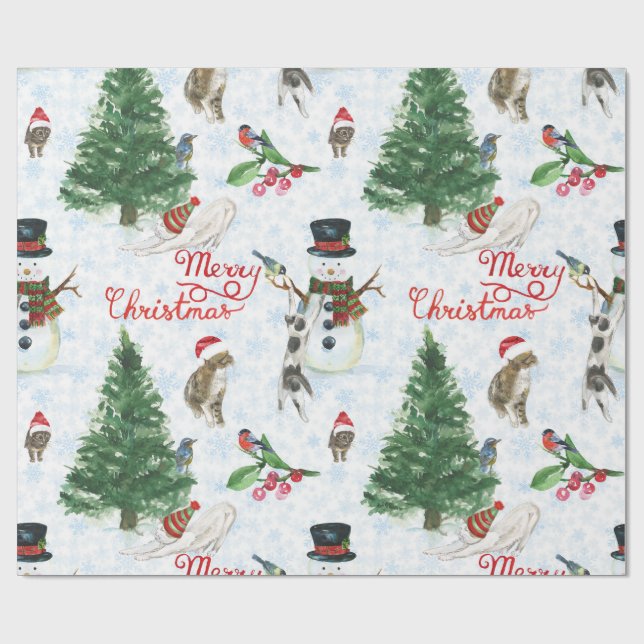Christmas Kittens and Snowmen Geschenkpapier (Flach)