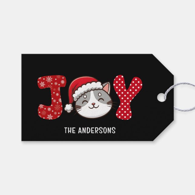 Christmas Kitty Cat "JOY" Custom Geschenkanhänger (Vorderseite (Horizontal))