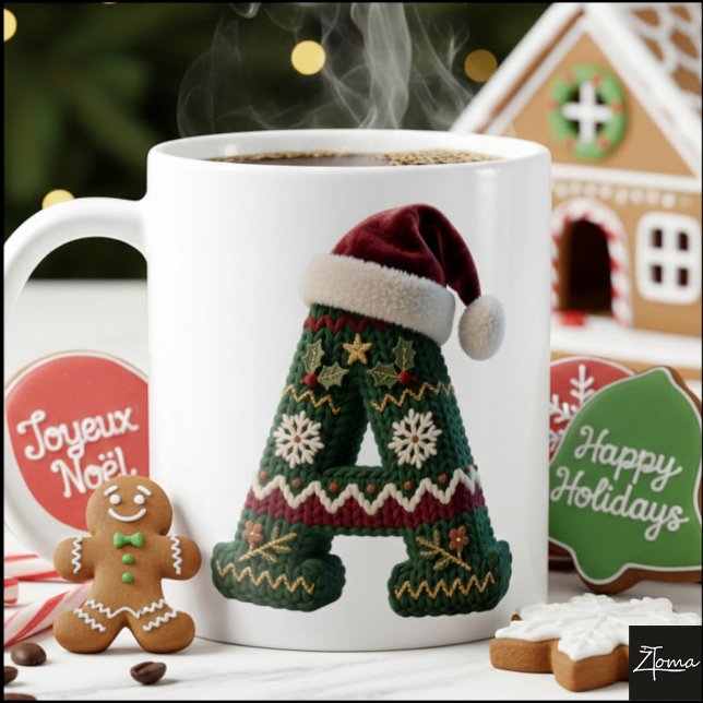 Christmas Knit Sweater Letter A Santa Hat Kaffeetasse (Von Creator hochgeladen)
