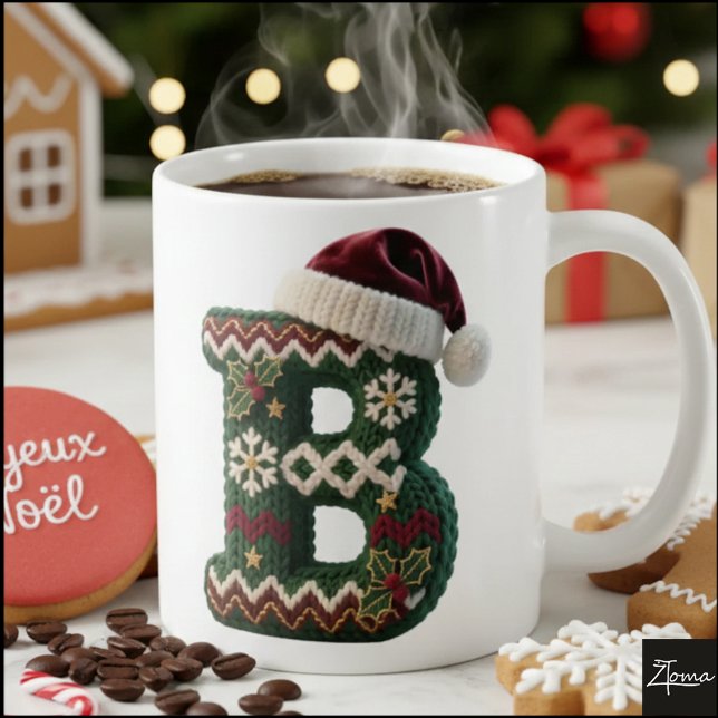 Christmas Knit Sweater Letter B Santa Hat Kaffeetasse (Von Creator hochgeladen)