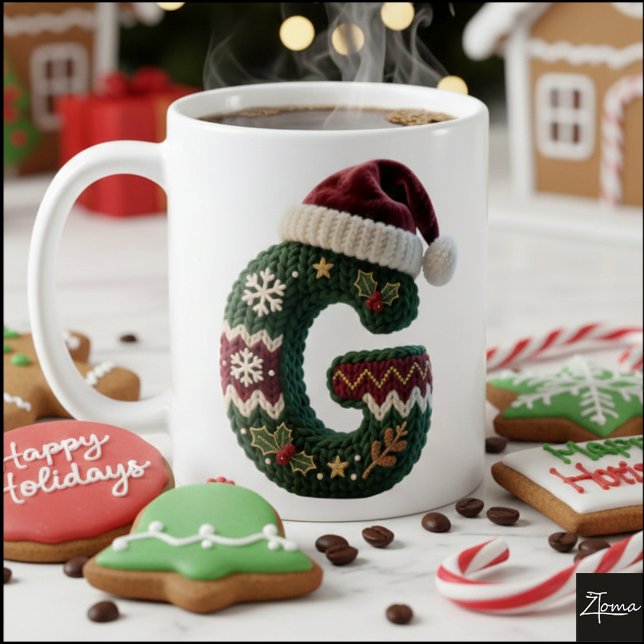 Christmas Knit Sweater Letter G Santa Hat Kaffeetasse (Von Creator hochgeladen)