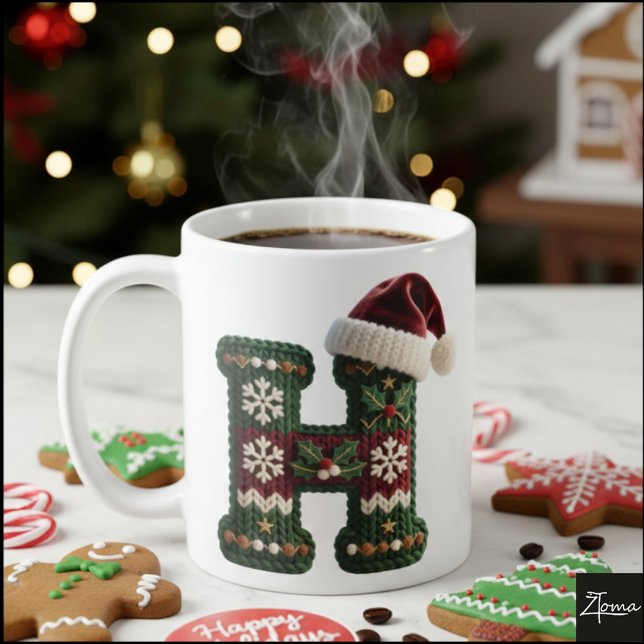 Christmas Knit Sweater Letter H Santa Hat Kaffeetasse (Von Creator hochgeladen)