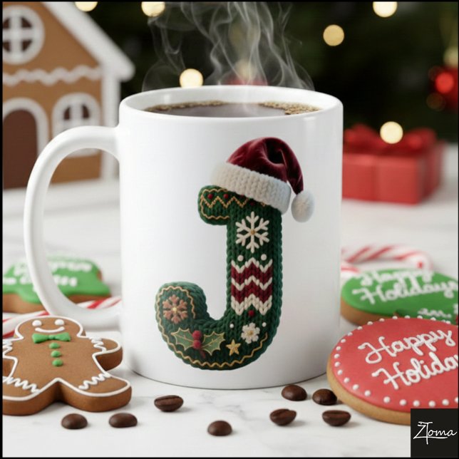 Christmas Knit Sweater Letter J Santa Hat Kaffeetasse (Von Creator hochgeladen)