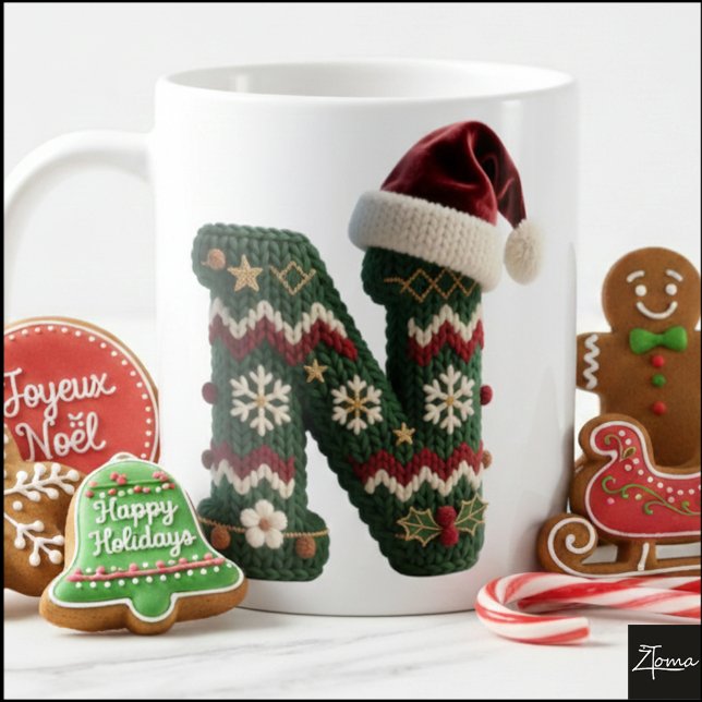 Christmas Knit Sweater Letter N Santa Hat Kaffeetasse (Von Creator hochgeladen)