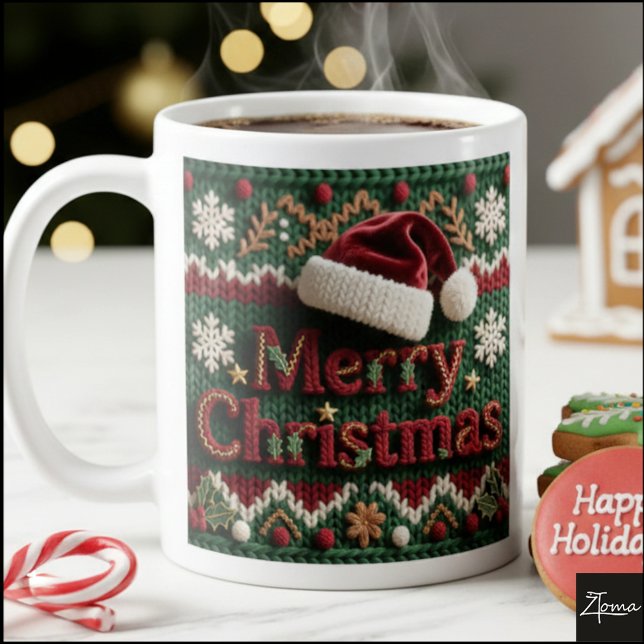 Christmas Knit Sweater Merry Christmas Santa Hat Kaffeetasse (Von Creator hochgeladen)
