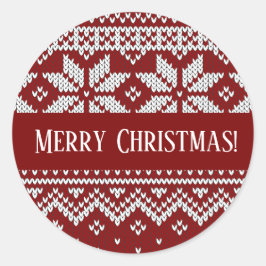 Christmas Knitted Red and White Sweater Runder Aufkleber