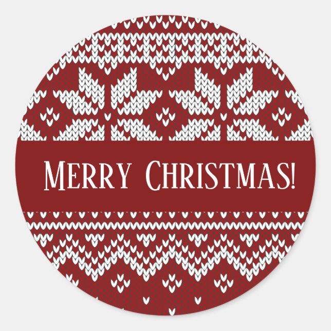 Christmas Knitted Red and White Sweater Runder Aufkleber (Vorderseite)