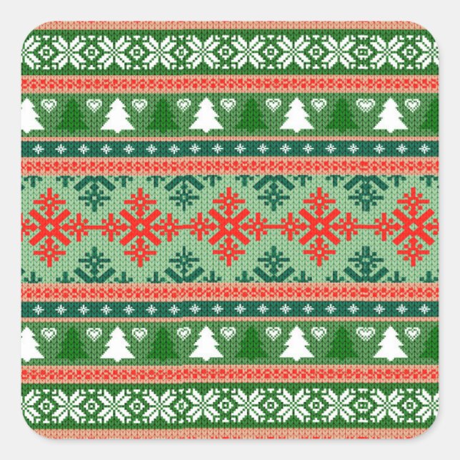 Christmas Knitting Pattern Quadratischer Aufkleber (Vorderseite)