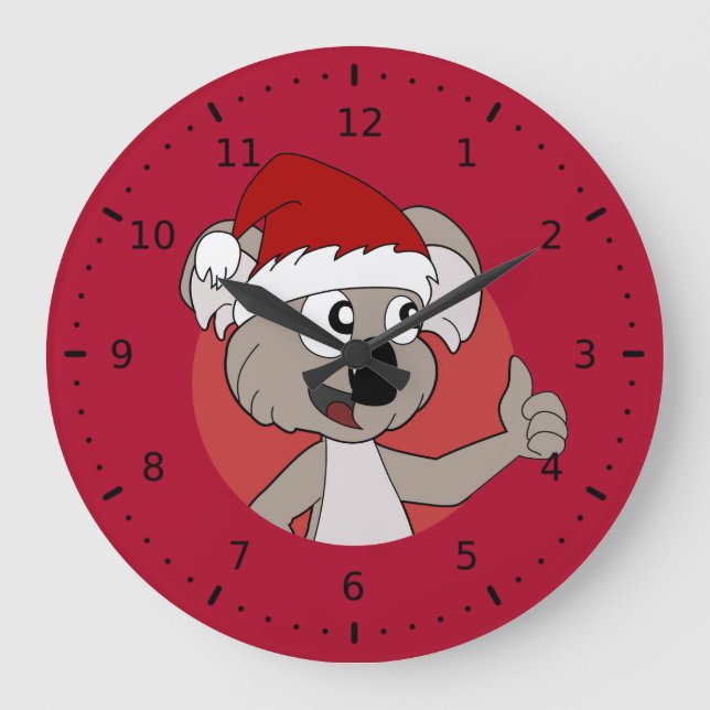 Christmas koala Cartoon Wall Clock Große Wanduhr (Vorderseite)