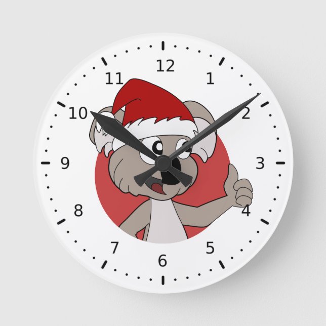 Christmas koala Cartoon Wall Clock Runde Wanduhr (Vorderseite)