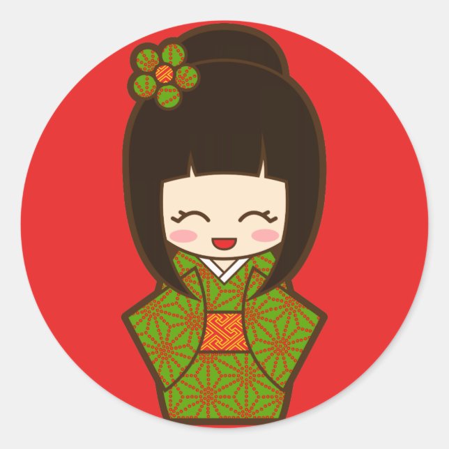 Christmas Kokeshi Runder Aufkleber (Vorderseite)