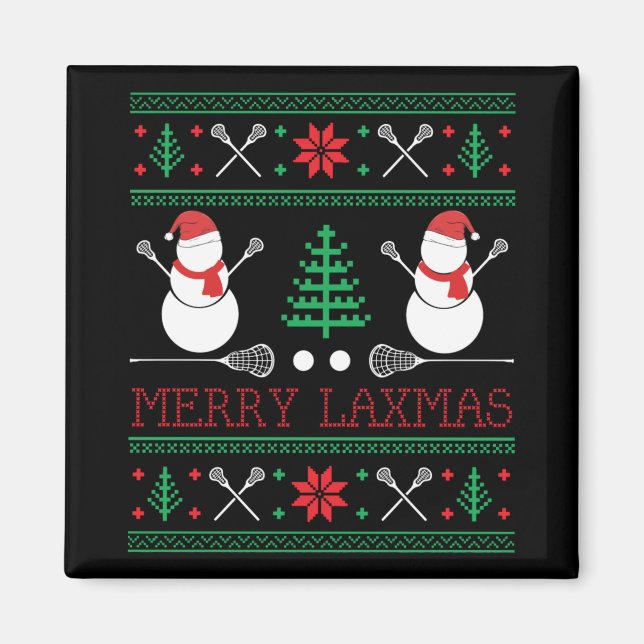 Christmas Lacrosse Lax Player Ugly Christmas Xmas  Magnet (Vorne)
