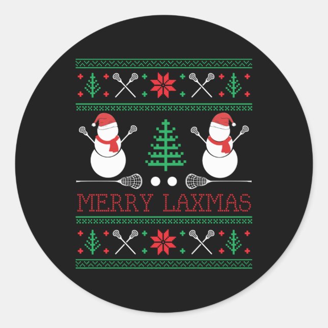 Christmas Lacrosse Lax Player Ugly Christmas Xmas  Runder Aufkleber (Vorderseite)