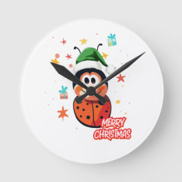 Christmas Ladybug Cheer Runde Wanduhr