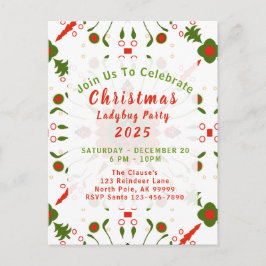 Christmas Ladybug Party Red White Green Postkarte