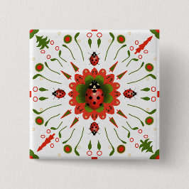 Christmas Ladybug Red White Green Hand-drawn Button