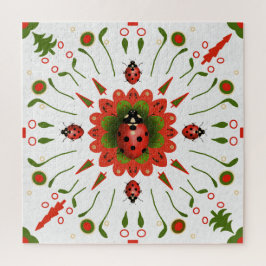 Christmas Ladybug Red White Green Hand-drawn Puzzle
