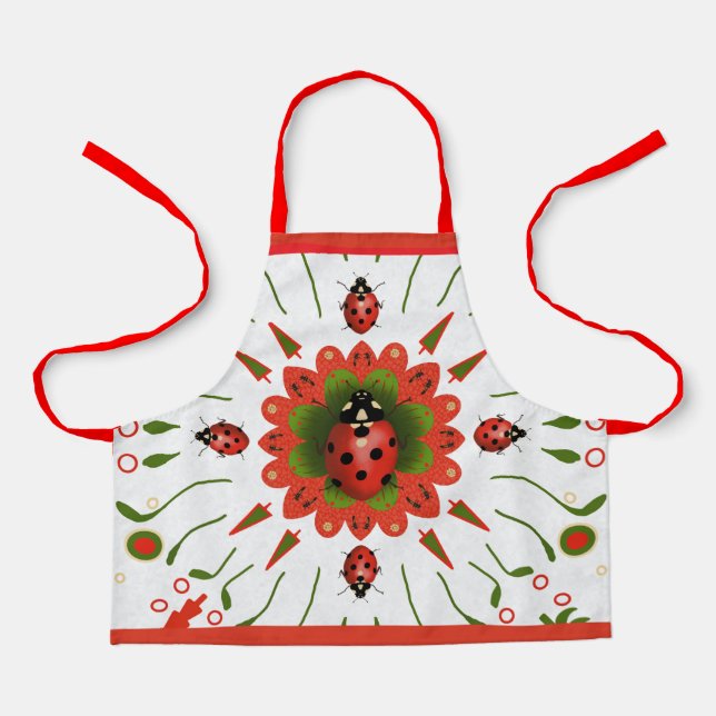 Christmas Ladybug Red White Kids Green Kitchen Schürze (Vorderseite)