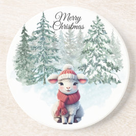 Christmas Lamb Sandstone Coaster Getränkeuntersetzer