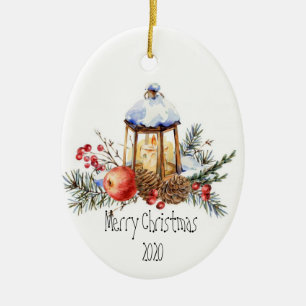 Christmas Lantern Holly Pine Apple Custom Dating Keramik Ornament