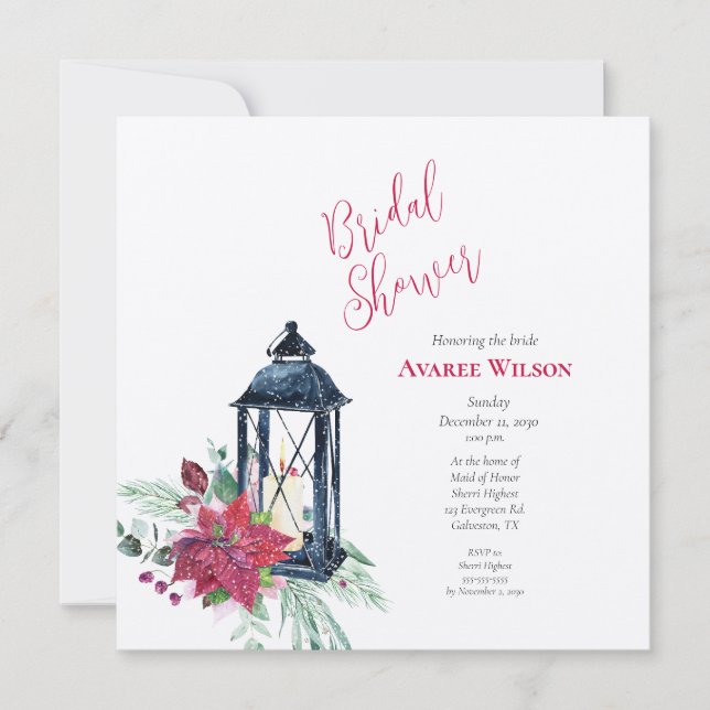 Christmas Lantern Poinsettia Evergreens Einladung (Vorderseite)