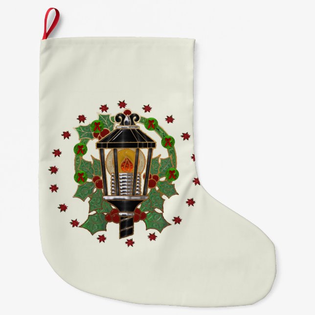 Christmas Lantern Stain Glass Art Deco Großer Weihnachtsstrumpf (Vorderseite)