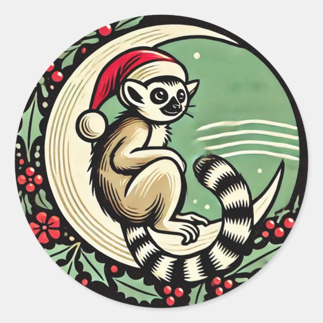 Christmas Lemur Runder Aufkleber (Vorderseite)