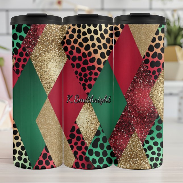 Christmas Leopard Glitter Patchwork Design Thermosbecher (Von Creator hochgeladen)