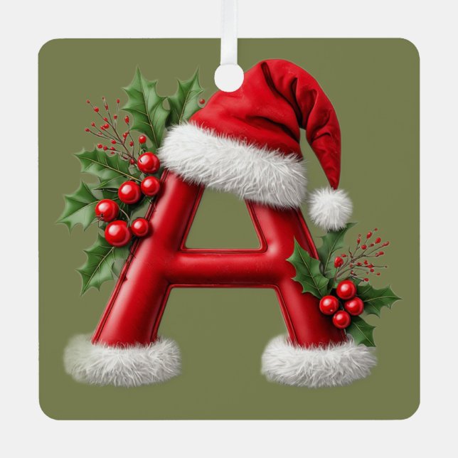 Christmas Letter A Decorated With Santa Hat Ornament Aus Metall (Vorderseite)