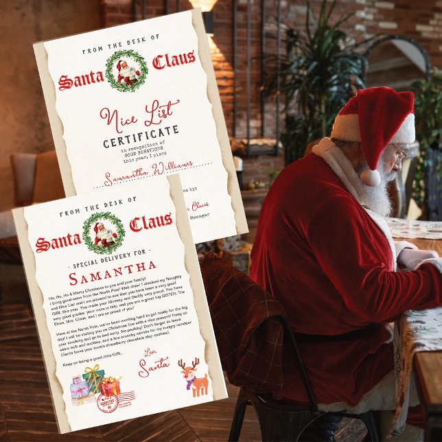 Christmas Letter from Santa Nice List Certificate (Vintage Parchment Christmas Letter from Santa Kids Nice List Certificate Signed and Sealed by Santa)