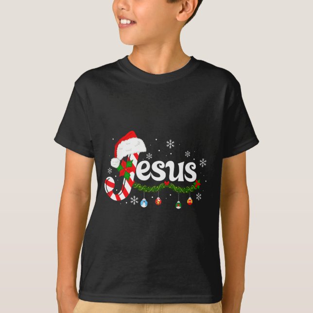 Christmas Letter J For Jesus Christian Candy Cane  T-Shirt (Vorderseite)