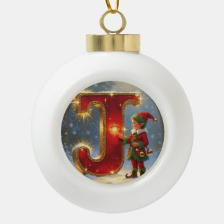 Christmas Letter J Ornament | Red Gold Monogram