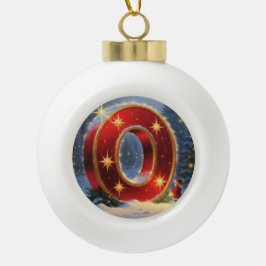 Christmas Letter O Ornament | Red Gold Monogram