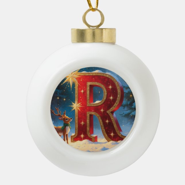 Christmas Letter R Ornament | Red Gold Monogram (Vorderseite)
