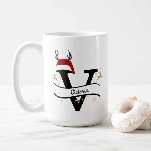Christmas Letter V Alphabet  Kaffeetasse (Mit Donut)