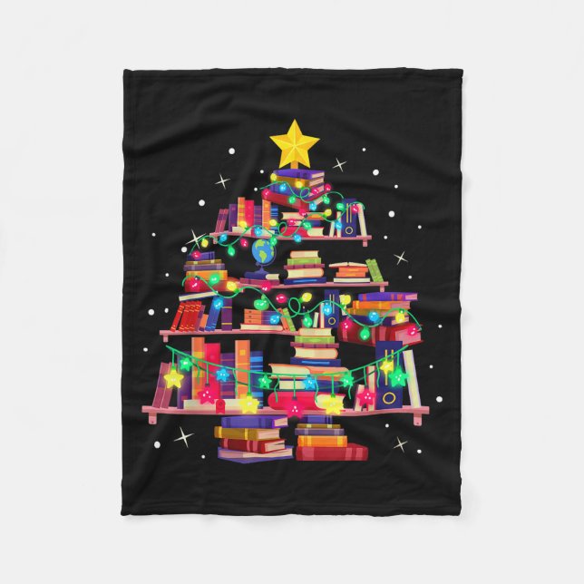 Christmas Library Tree Love Reading Books Nerd Tea Fleecedecke (Vorderseite)