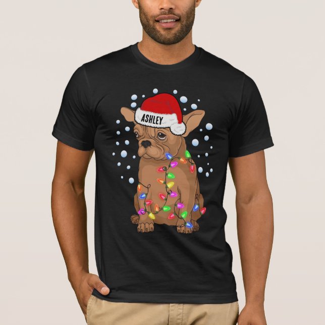 Christmas Light Boston Terrier Doppy Puppy T-Shirt (Vorderseite)