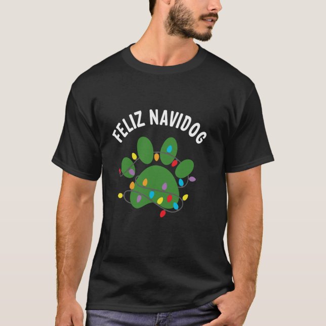Christmas Light Dog Paw Feliz Navidog  T-Shirt (Vorderseite)