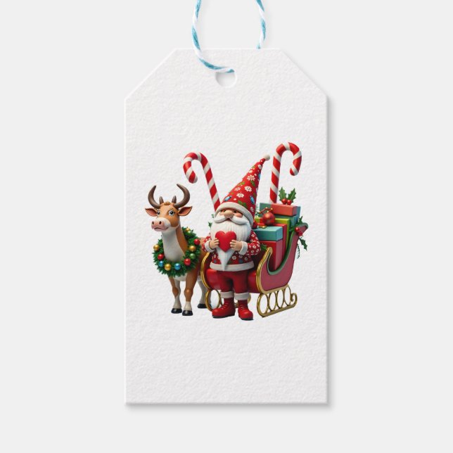 Christmas Light Gnome Santa Claus Riding Sleigh Hi Geschenkanhänger (Vorderseite)