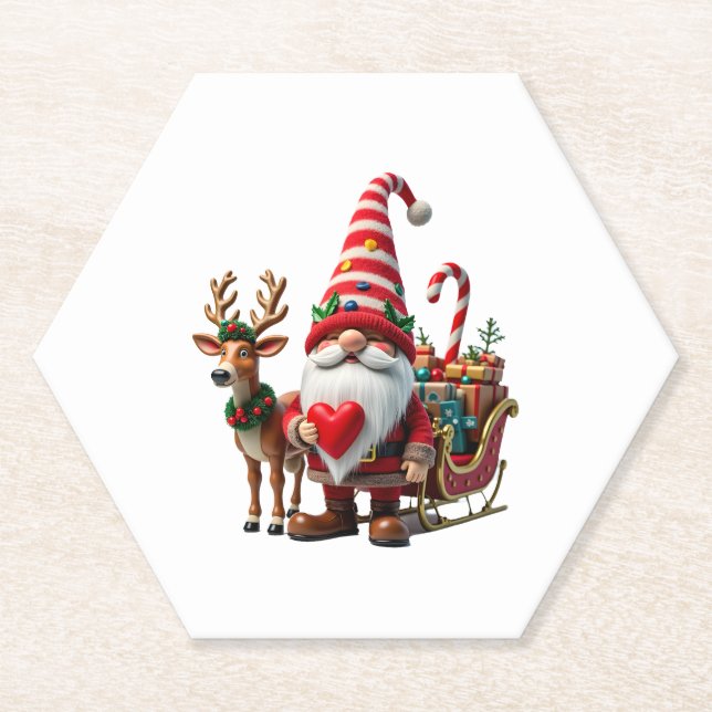 Christmas Light Gnome Santa Claus Riding Sleigh Hi Untersetzer (Vorderseite)