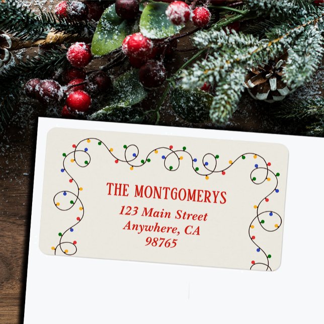 Christmas Light Strand Return Address Adressaufkleber (Retro vintage Christmas light strand return address labels)