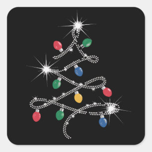 Christmas Light Tree Kristall Mega Bling Quadratischer Aufkleber