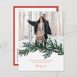 Christmas Lights and Greenery Photo Feiertagspostkarte