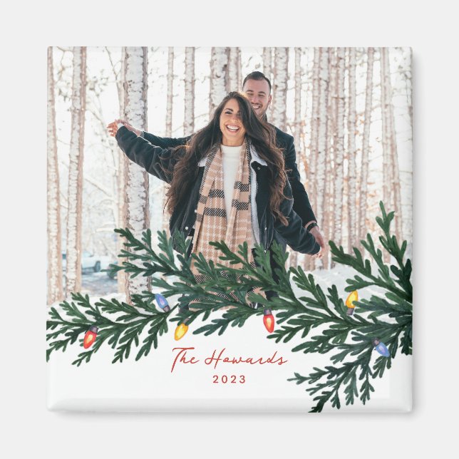 Christmas Lights and Greenery Photo Magnet (Vorne)