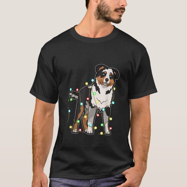 Christmas Lights Australian Shepherd Dog Lover Xma T-Shirt (Vorderseite)